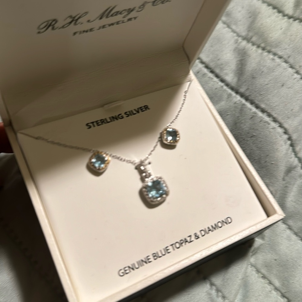 Blue Topaz and diamond earring with studs